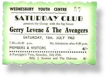 Gerry Levene & The Avengers Ticket Wednesbury Youth Centre